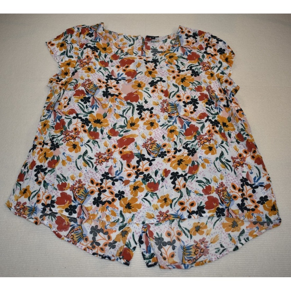 Jones and Co Blouse Size 1X Short Sleeve Floral Patchwork Button Back